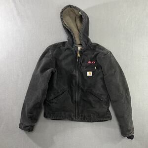 Carhartt Jacket Womens XS (0/2) Black Sherpa Lined Full Zip Hooded Workwear